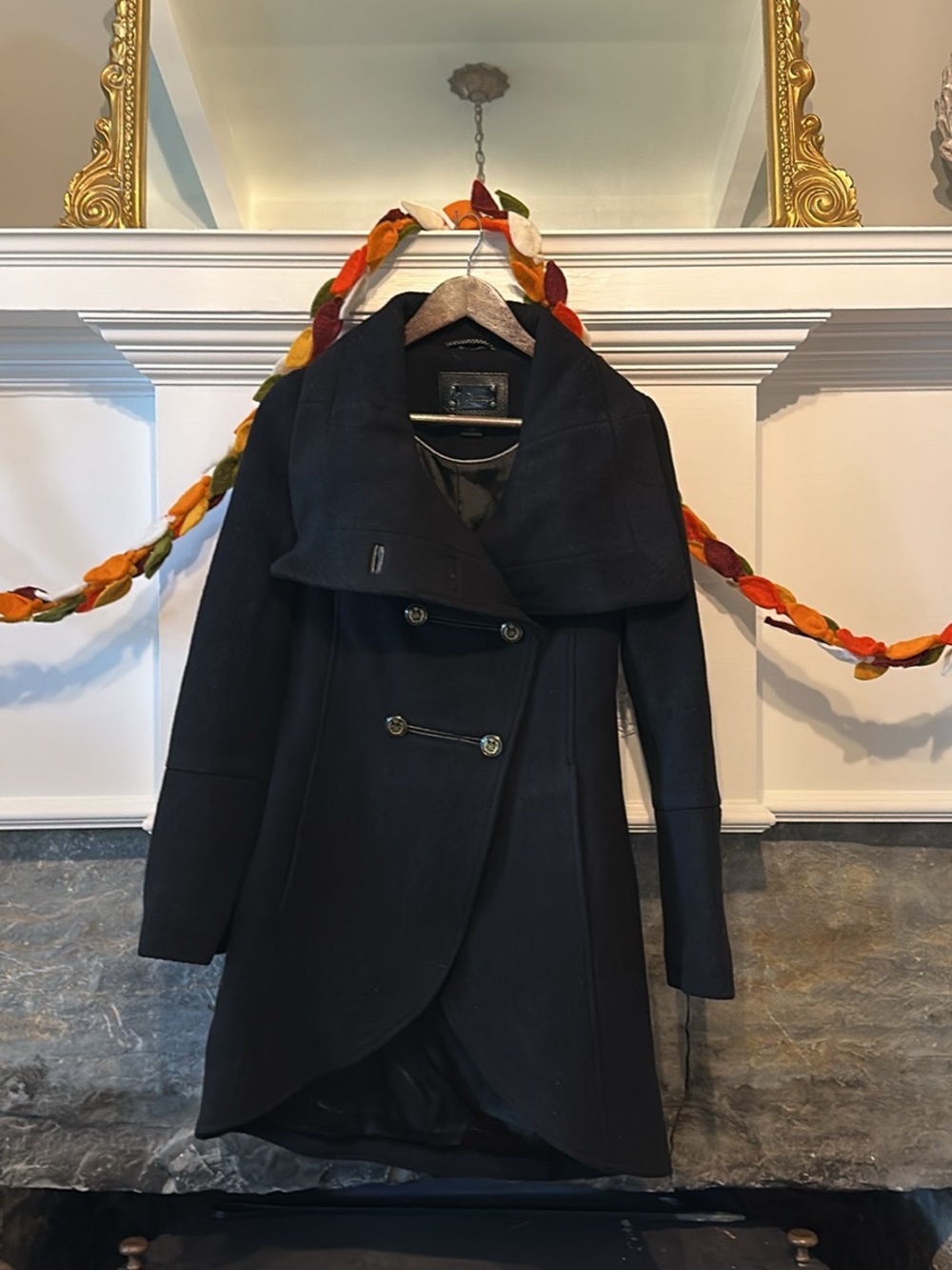 Mackage Black Double-Breasted Wool Peacoat with Shawl Collar